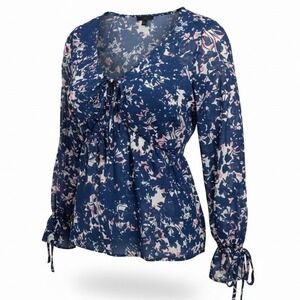 Mod Lusive Women Small Blue Floral Chiffon Peasant Blouse cottagecore Peplum